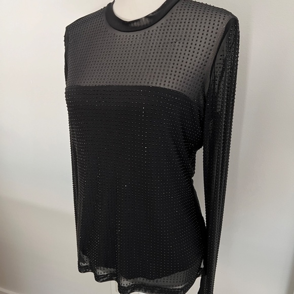 Generation Love COLE Crystal Beaded Black Elegant Long Sleeve Top NWT Large - Picture 2 of 9
